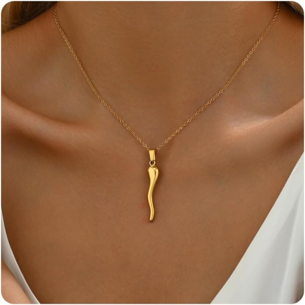 ⚡Gold Necklace for Women 18K Gold Plated Crescent Moon Sun Shoe Horn Pendant
